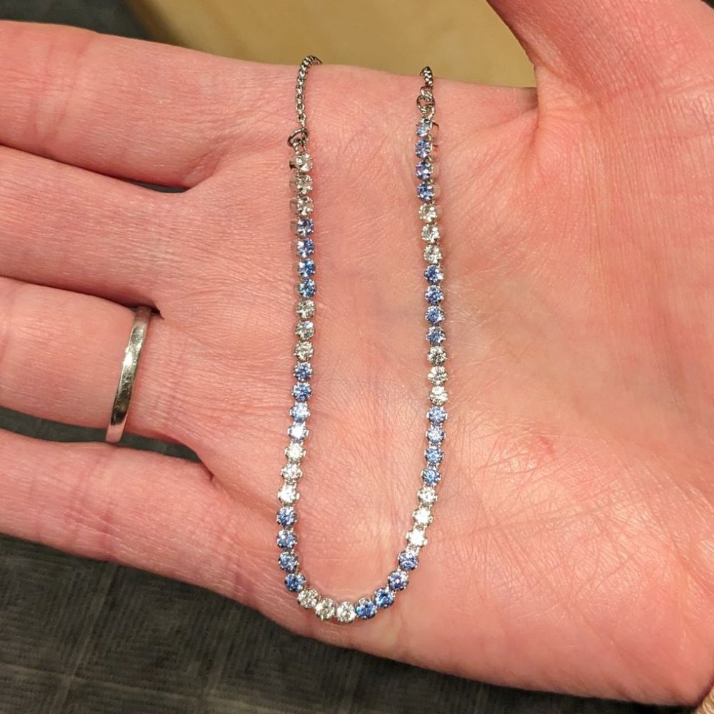 Swarovski Adjustable Crystal Tennis Subtle Bracelet Sapphire and Diamond Silver